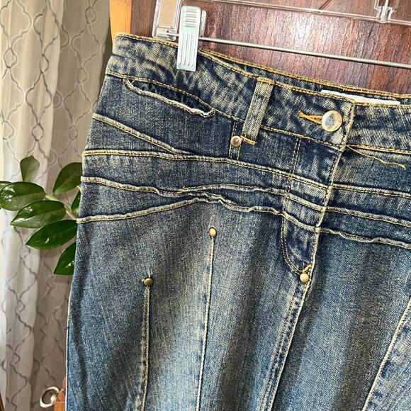 Vtg 90s BISOU BISOU Blue Faded Stretch Cotton Denim Mermaid Maxi Skirt 10 - Picture 3 of 11